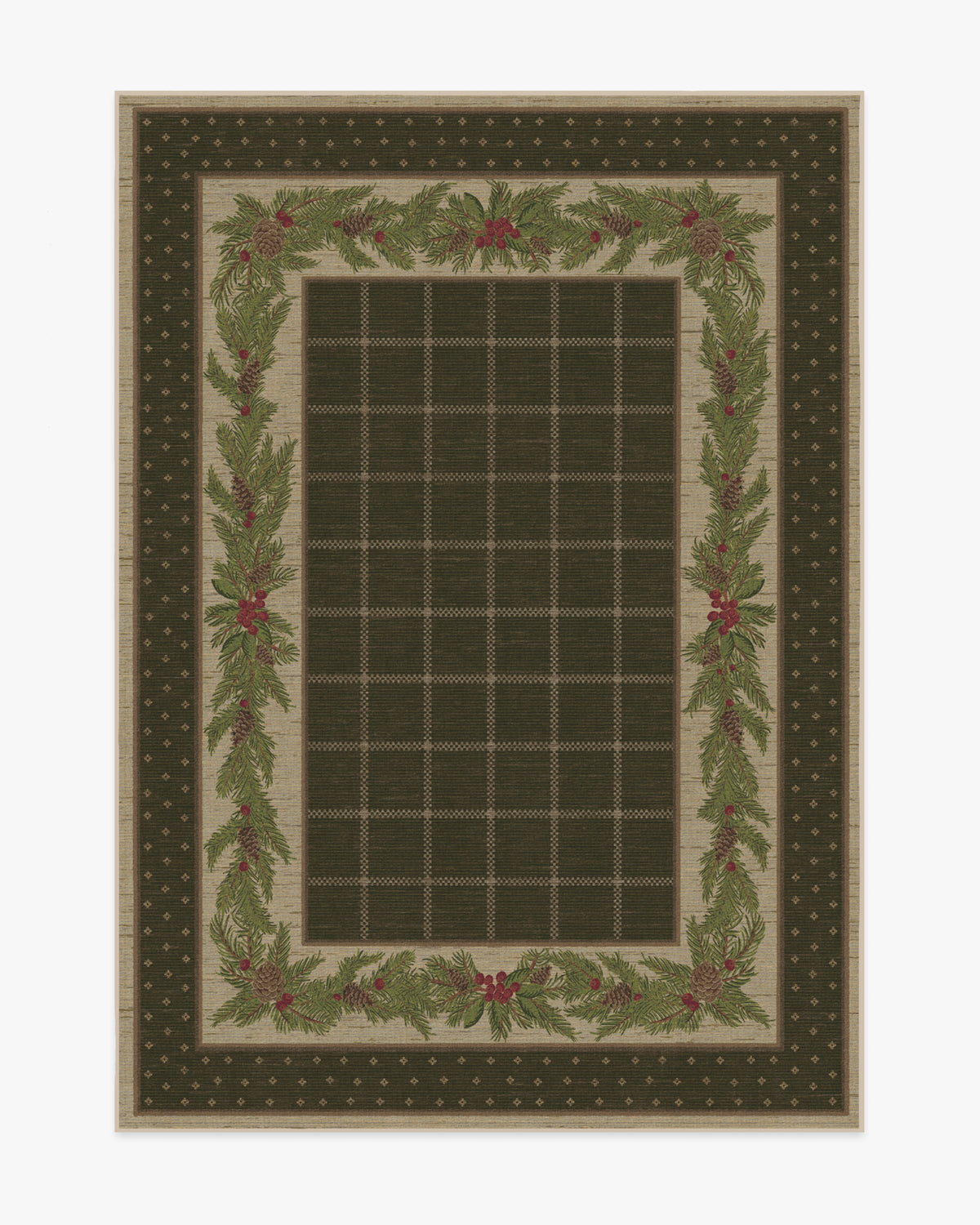 Pine Border — Halı, Koyu Zeytin, AREA, beyaz zemin, 5x7