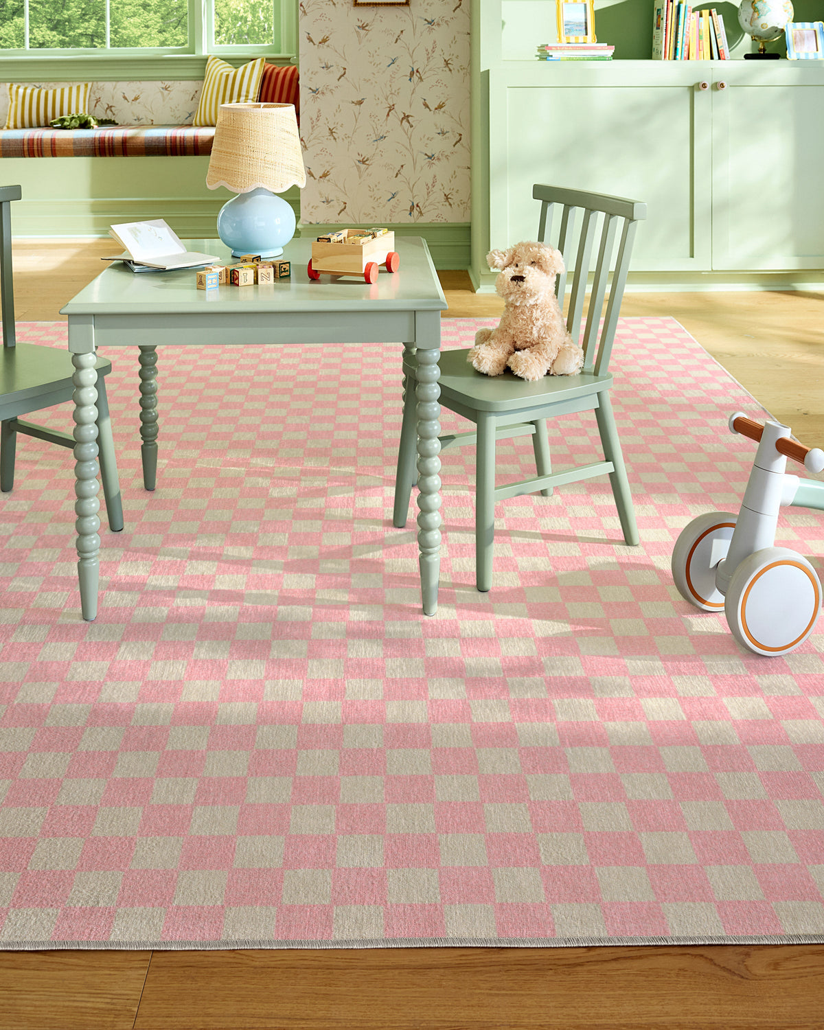 Lets Play Checkers — Halı, Pembe, AREA, yaşam alanı, 8x10