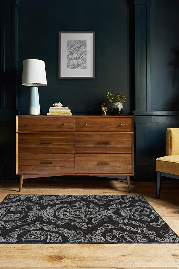 Dark Side Damask — Halı, Antrasit, AREA, yaşam alanı, 3x5