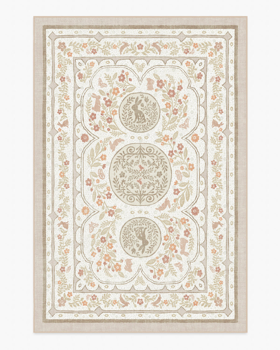 Twin Bunny Border — Halı, Doğal, AREA, beyaz zemin, 6x9
