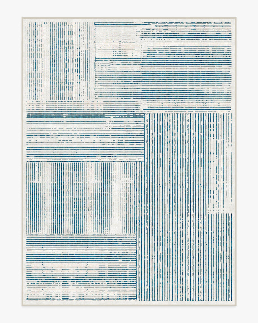 Linear Oasis — Halı, Fildişi ve Mavi, AREA, beyaz zemin, 9x12