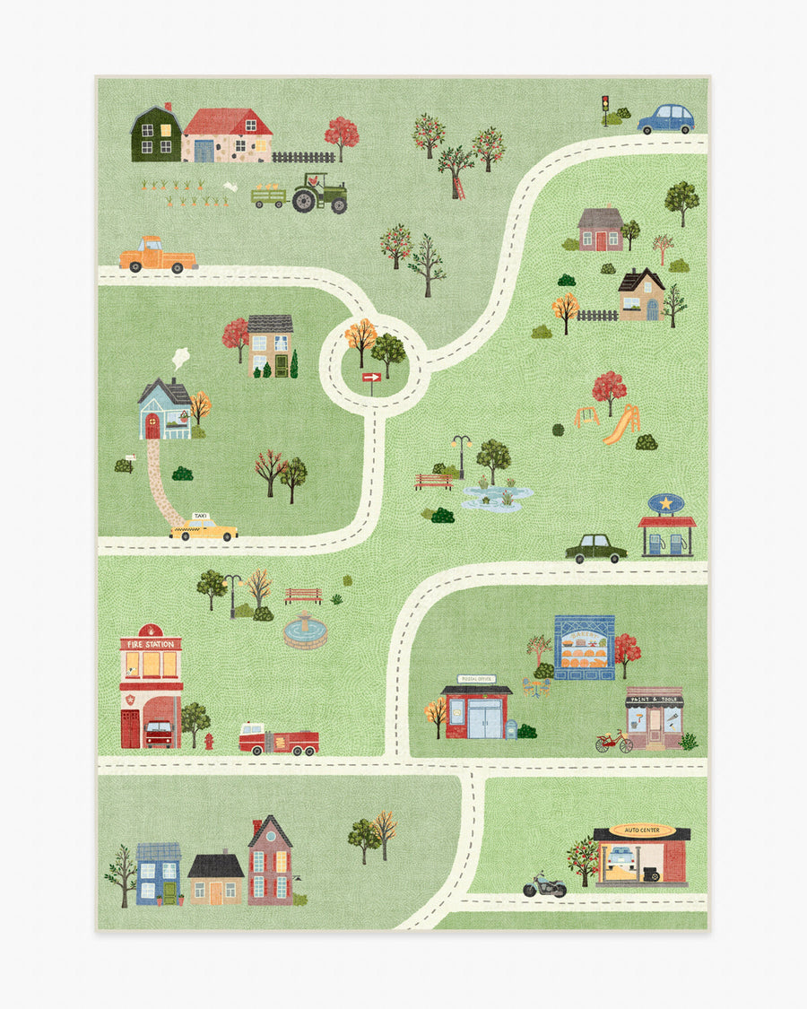 About Town — Halı, Yeşil, AREA, beyaz zemin, 5x7
