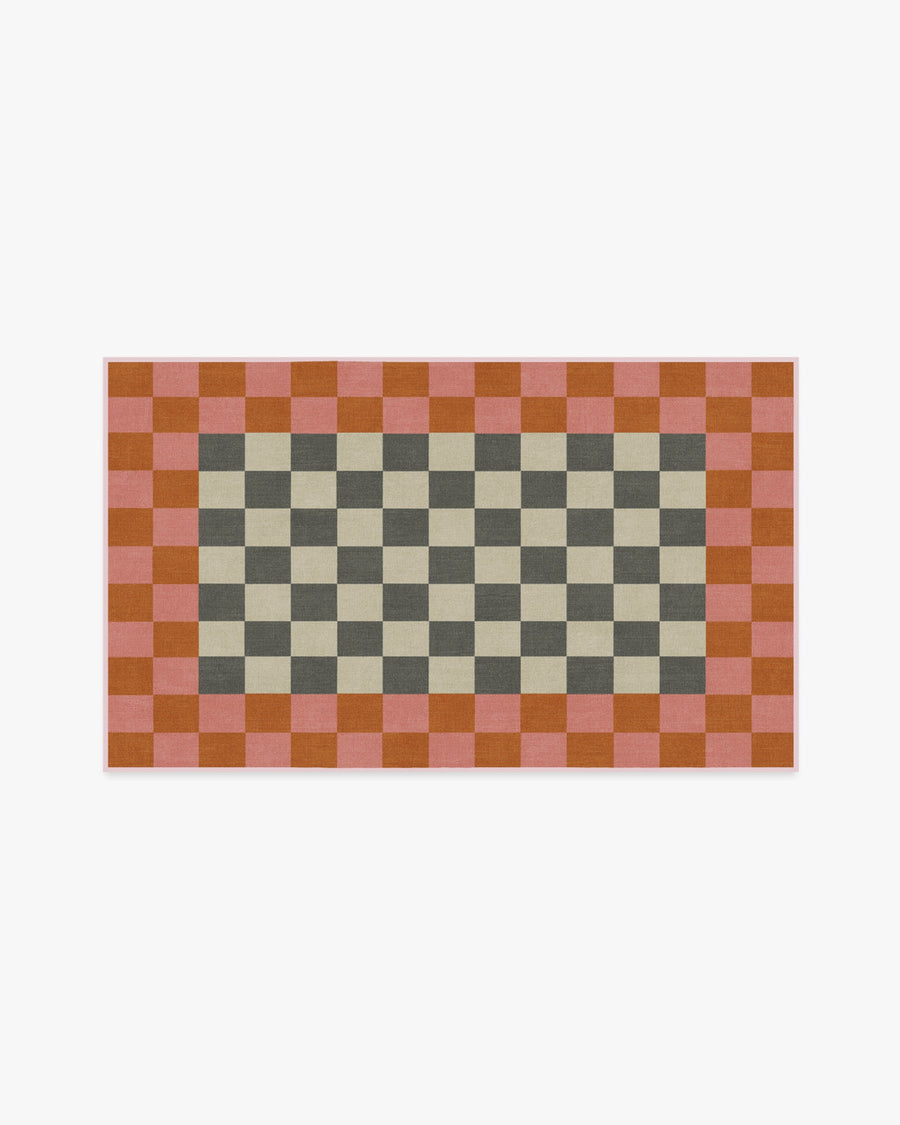 Checker Border — Halı, Pembe Turuncu, AREA, beyaz zemin, 3x5