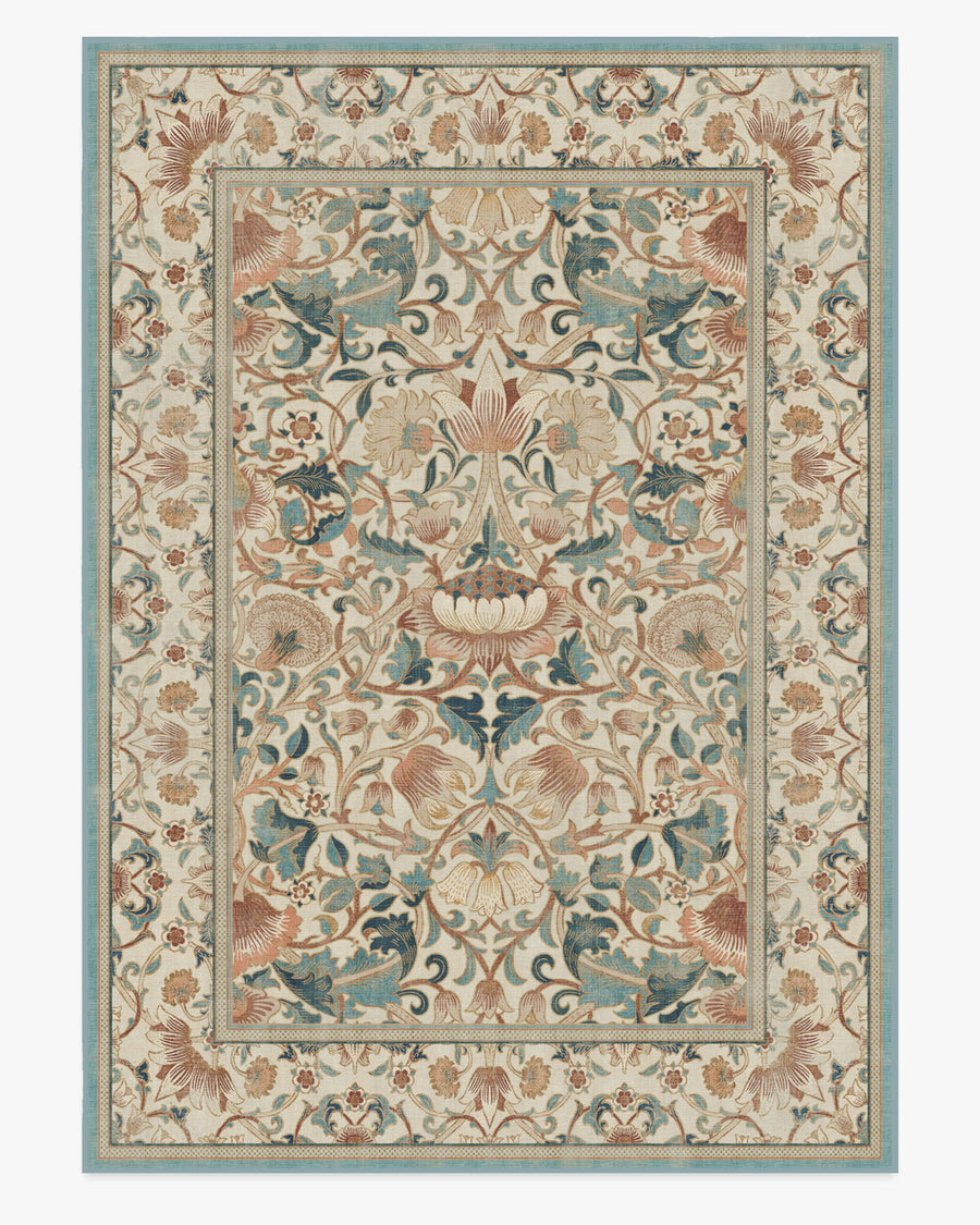 Morris And Co Lodden — Halı, Soft Gül Turkuaz, AREA, beyaz zemin, 10x14