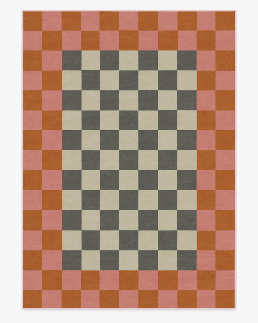 Checker Border — Halı, Pembe Turuncu, AREA, beyaz zemin, 10x14