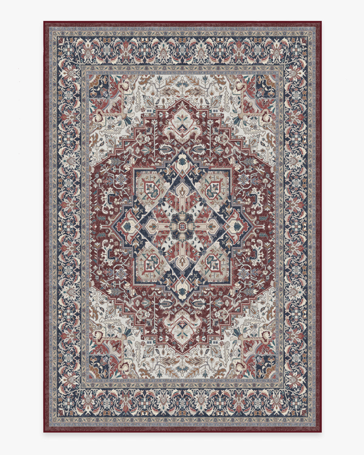 Hendesi Heriz — Halı, Bordeaux Kırmızı, AREA, beyaz zemin, 6x9