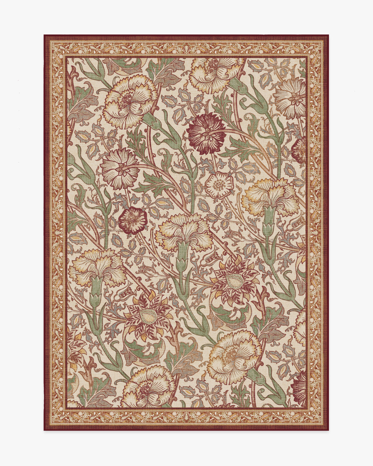 Morris And Co — Halı, Pembe Gül Bordo, AREA, beyaz zemin, 5x7