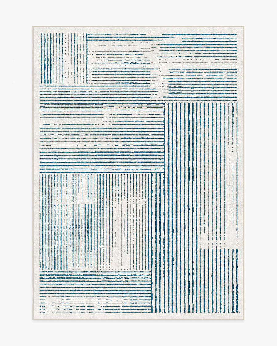 Linear Oasis — Halı, Fildişi ve Mavi, AREA, beyaz zemin, 5x7