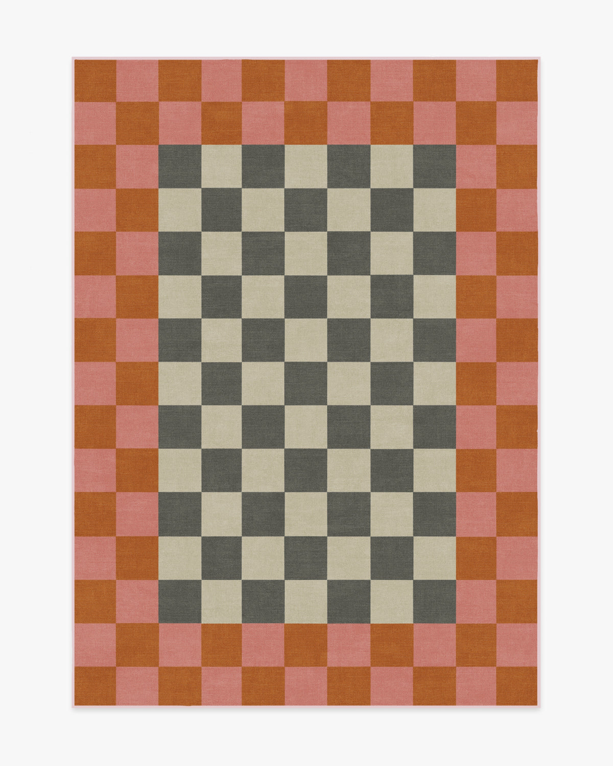 Checker Border — Halı, Pembe Turuncu, AREA, beyaz zemin, 5x7