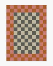 Checker Border — Halı, Pembe Turuncu, AREA, beyaz zemin, 5x7