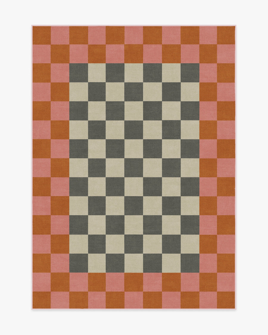 Checker Border — Halı, Pembe Turuncu, AREA, beyaz zemin, 5x7