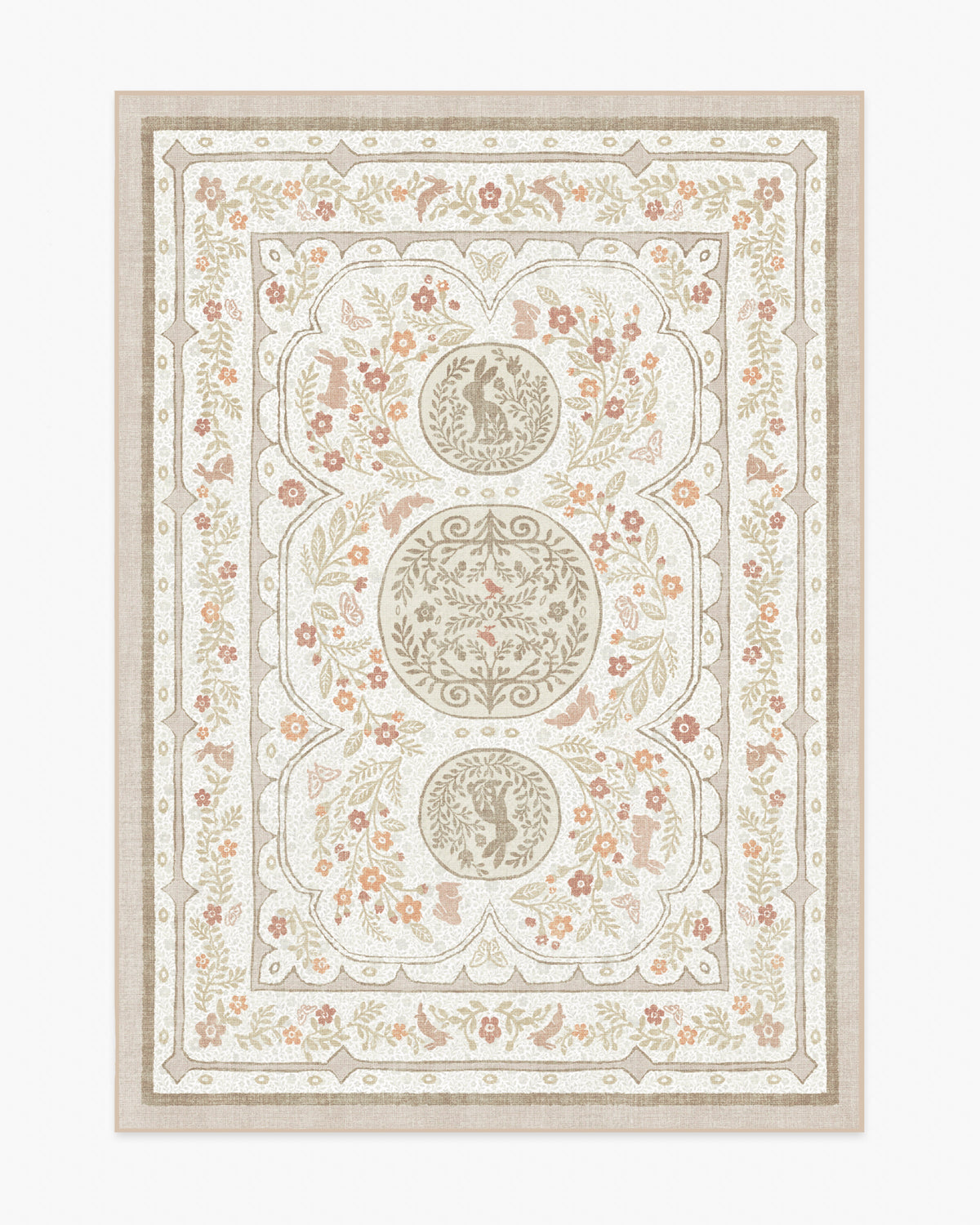 Twin Bunny Border — Halı, Doğal, AREA, beyaz zemin, 5x7