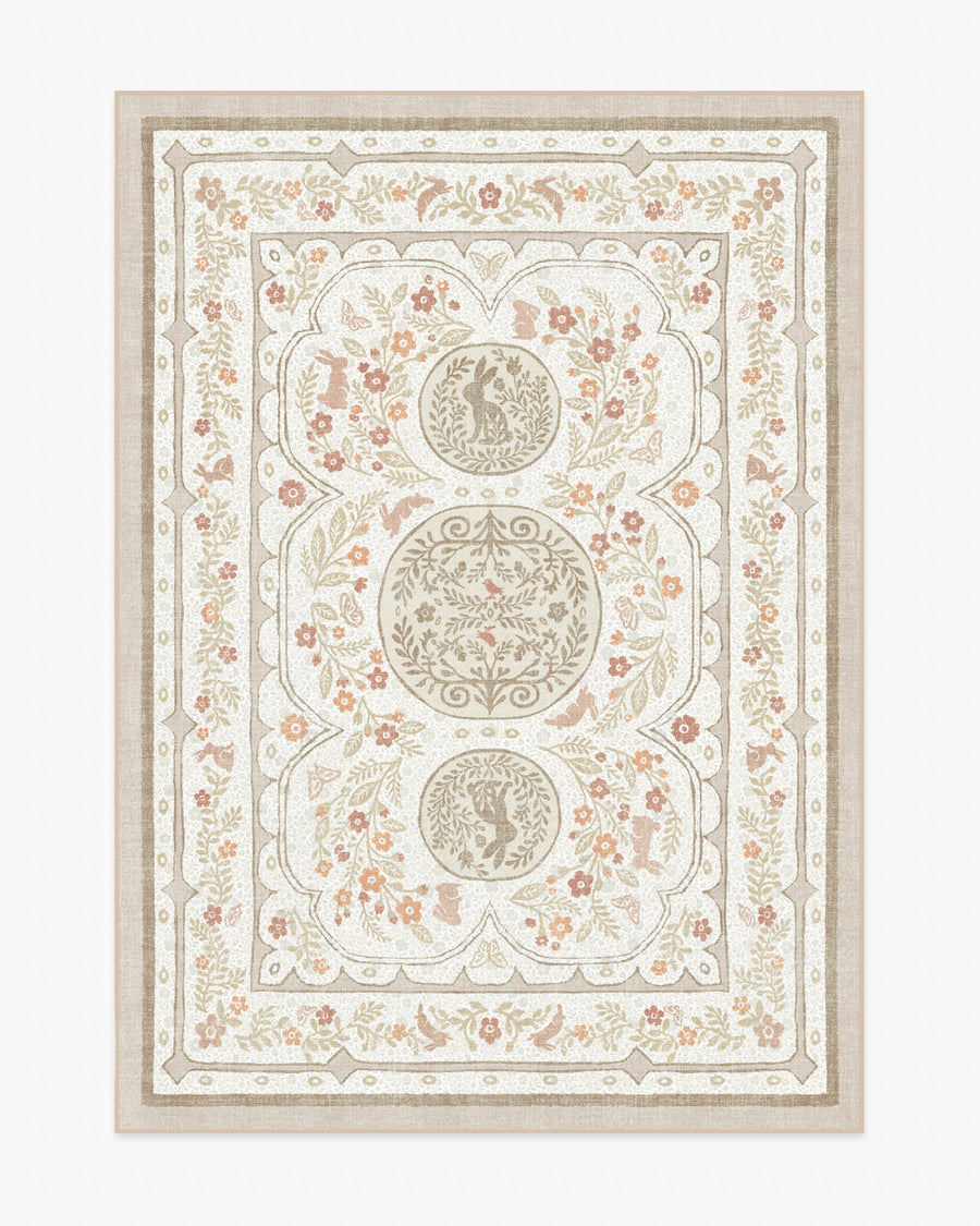 Twin Bunny Border — Halı, Doğal, AREA, beyaz zemin, 5x7