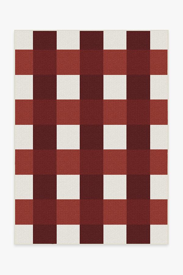 Gingham Plaid — Halı, Kırmızı Beyaz, AREA, beyaz zemin, 5x7