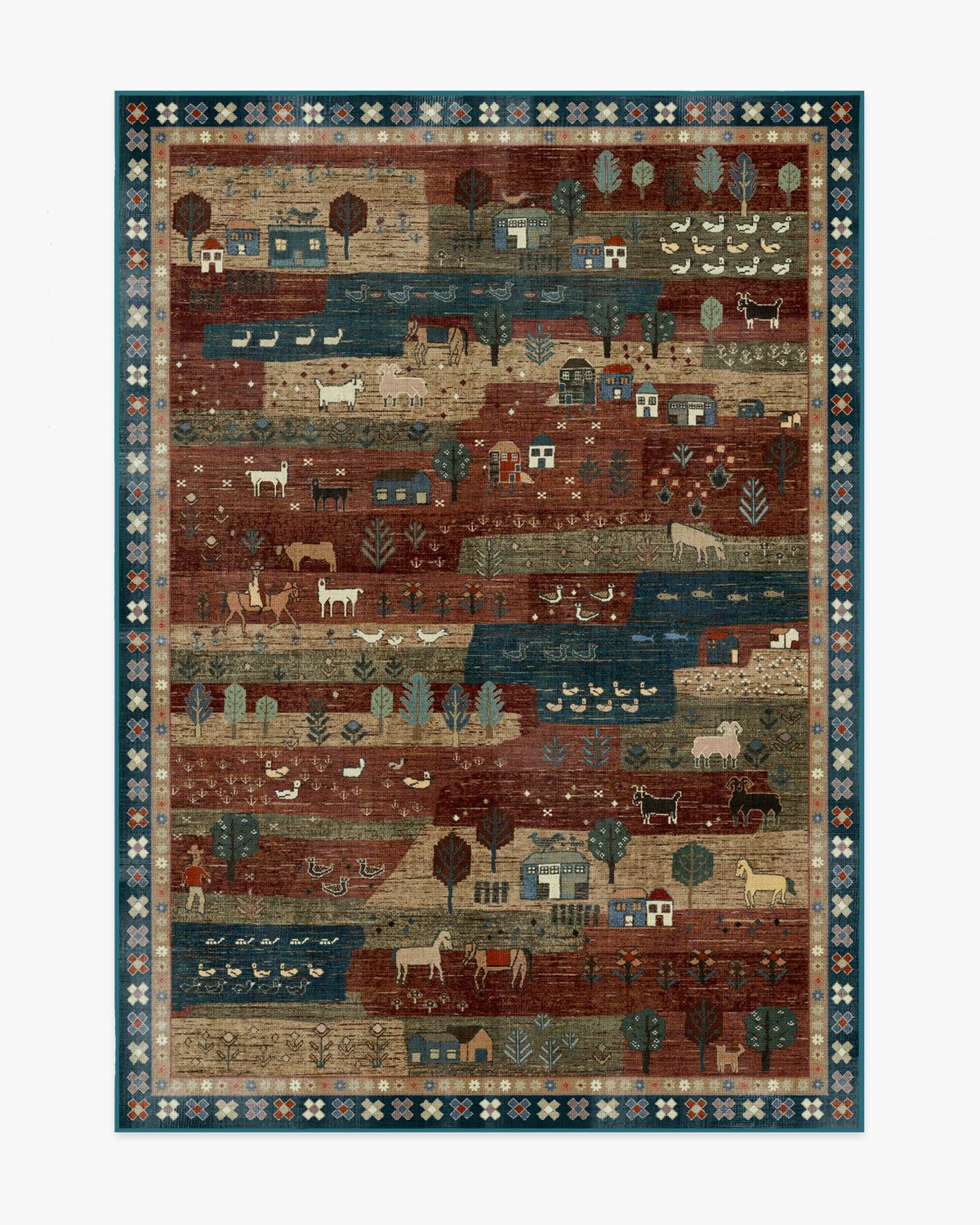 Alder — Halı, Pas Kırmızı Mavi, AREA, beyaz zemin, 5x7