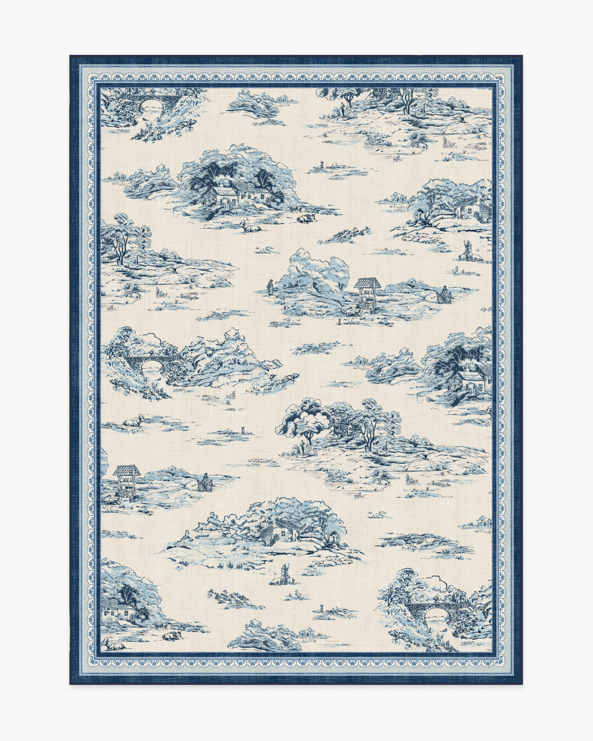 Provence Toile — Halı, Delft Mavisi, AREA, beyaz zemin, 5x7