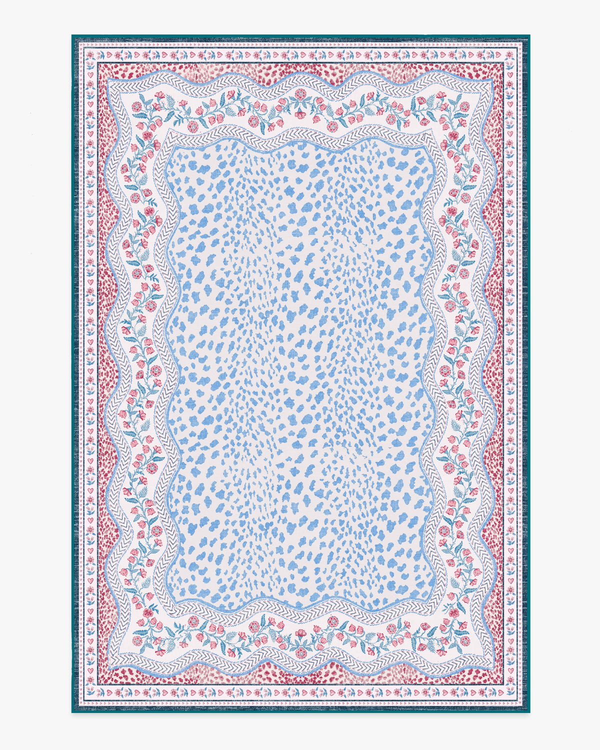 Wendy Animal Border — Halı, Mavi Pembe, AREA, beyaz zemin, 6x9