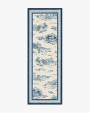 Provence Toile — Halı, Delft Mavisi, RUNNER, beyaz zemin, 2x7