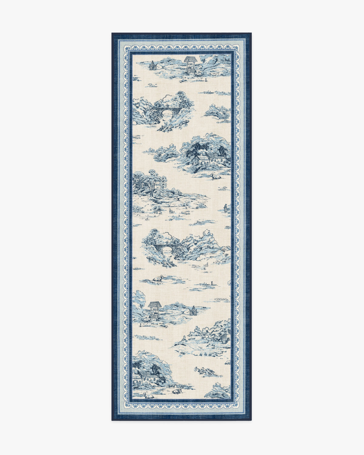Provence Toile — Halı, Delft Mavisi, RUNNER, beyaz zemin, 2x7
