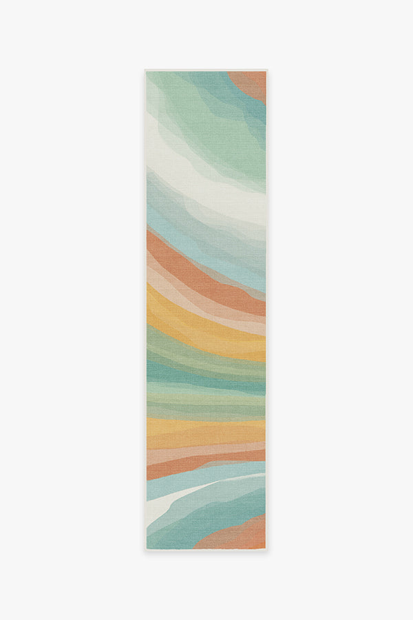 Watercolor Waves — Halı, Bakır Yeşim, RUNNER, beyaz zemin, 2x10