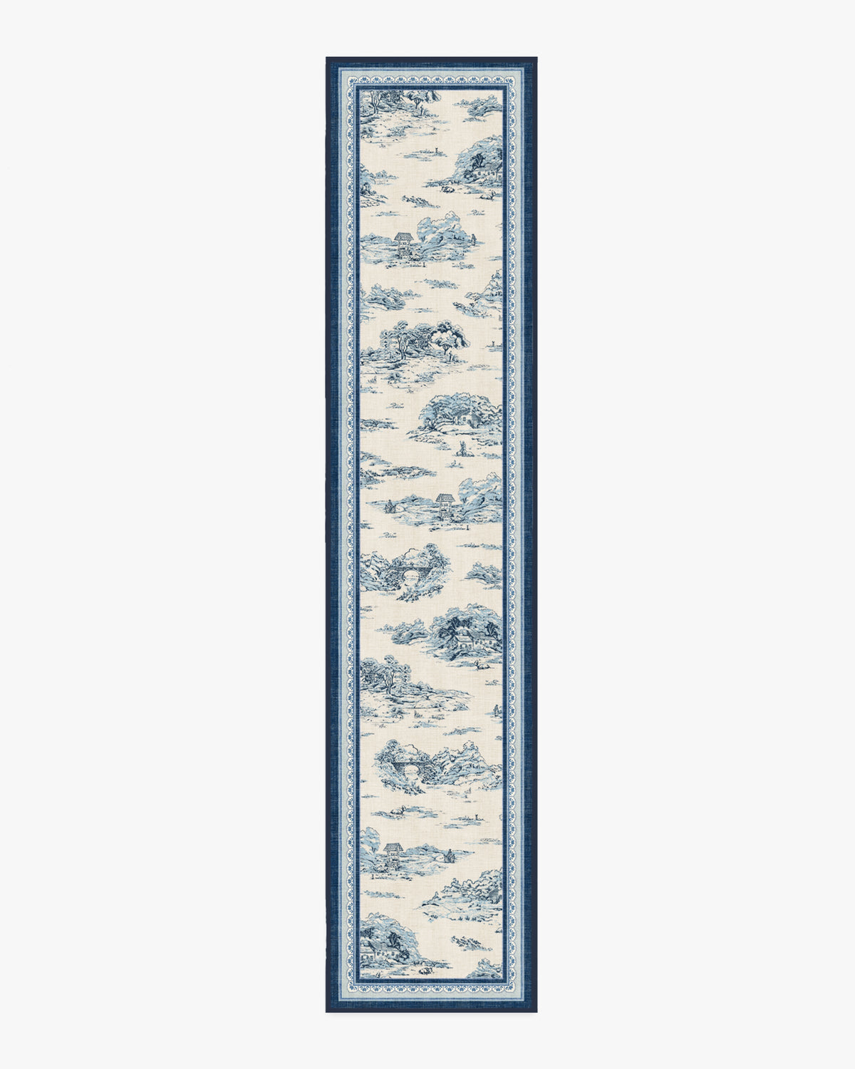 Provence Toile — Halı, Delft Mavisi, RUNNER, beyaz zemin, 2x12