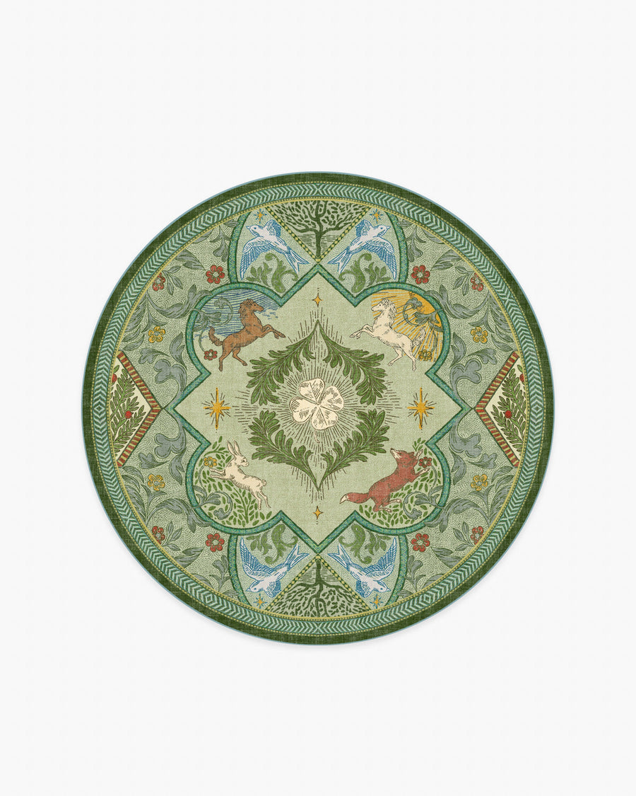 Woodland Wanderer Medallion — Halı, Yeşil, ROUND, beyaz zemin, 6R