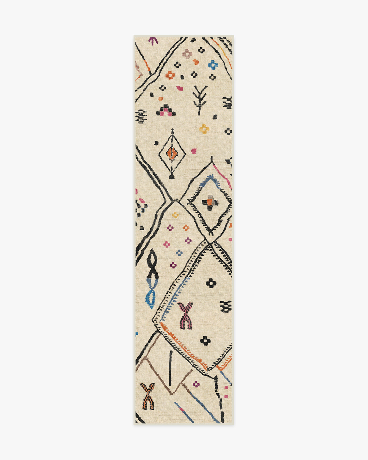 Pamir — Halı, Fildişi Çok Renkli, RUNNER, beyaz zemin, 2x10