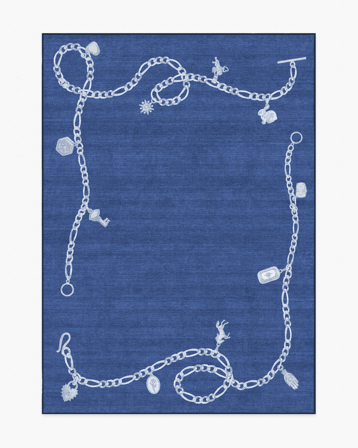 M E Charms — Halı, Gece Mavisi, AREA, beyaz zemin, 5x7