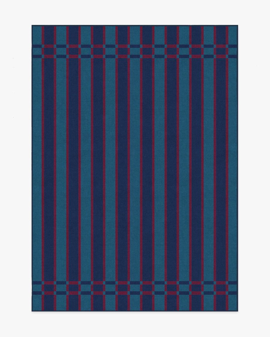 Helen Varsity Stripe — Halı, Turkuaz Lacivert, AREA, beyaz zemin, 5x7