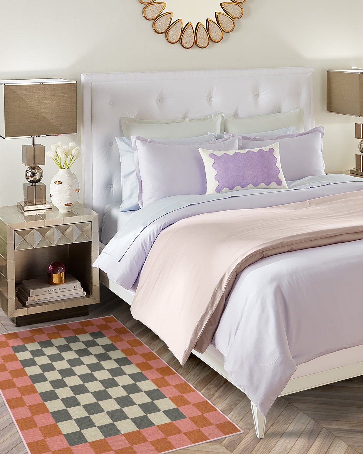 Checker Border — Halı, Pembe Turuncu, AREA, yaşam alanı, 3x5