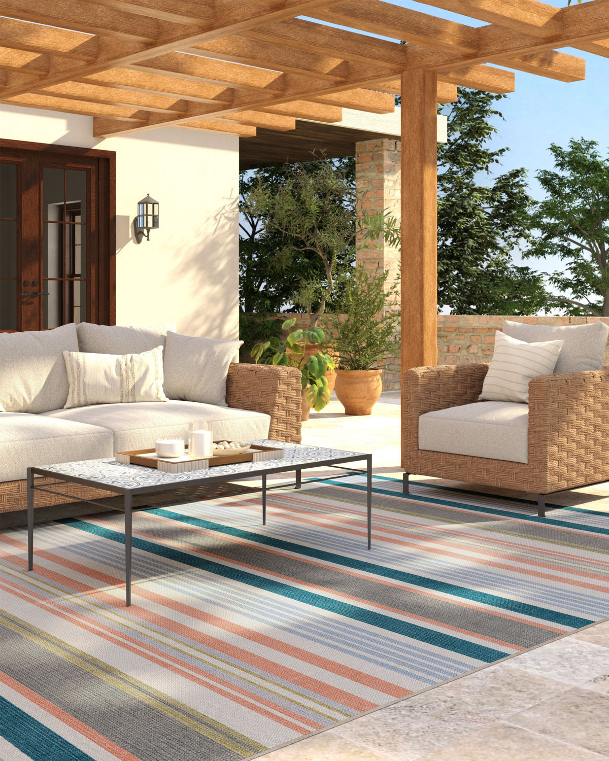 Tropez Stripe — Halı, Turkuaz Çok Renkli, AREA, yaşam alanı, 9x12