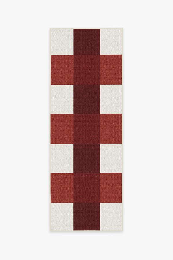 Gingham Plaid — Halı, Kırmızı Beyaz, RUNNER, beyaz zemin, 2x7