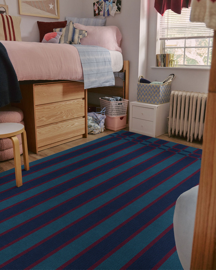 Helen Varsity Stripe — Halı, Turkuaz Lacivert, AREA, yaşam alanı, 6x9