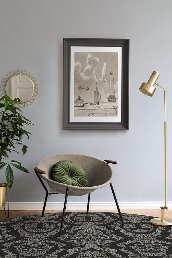 Dark Side Damask — Halı, Antrasit, ROUND, yaşam alanı, 8R