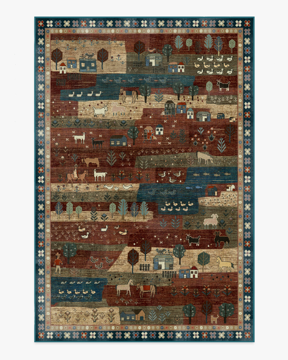 Alder — Halı, Pas Kırmızı Mavi, AREA, beyaz zemin, 6x9