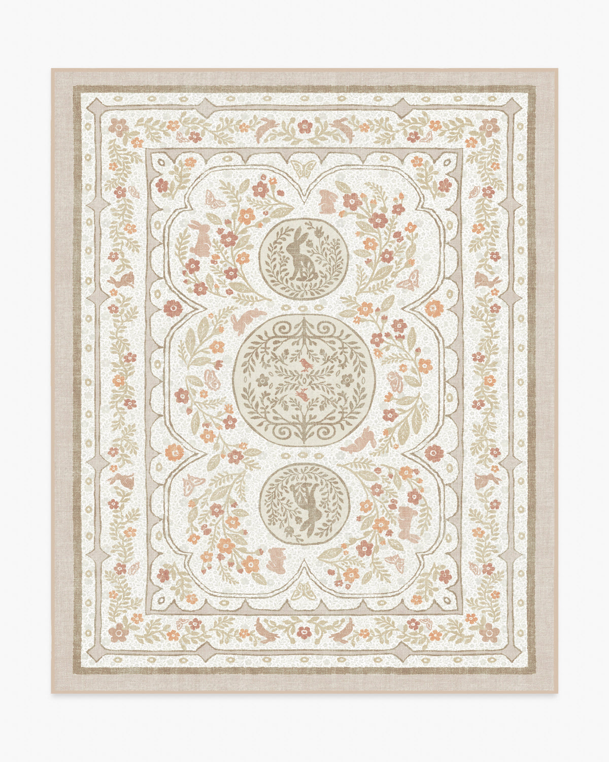 Twin Bunny Border — Halı, Doğal, AREA, beyaz zemin, 8x10