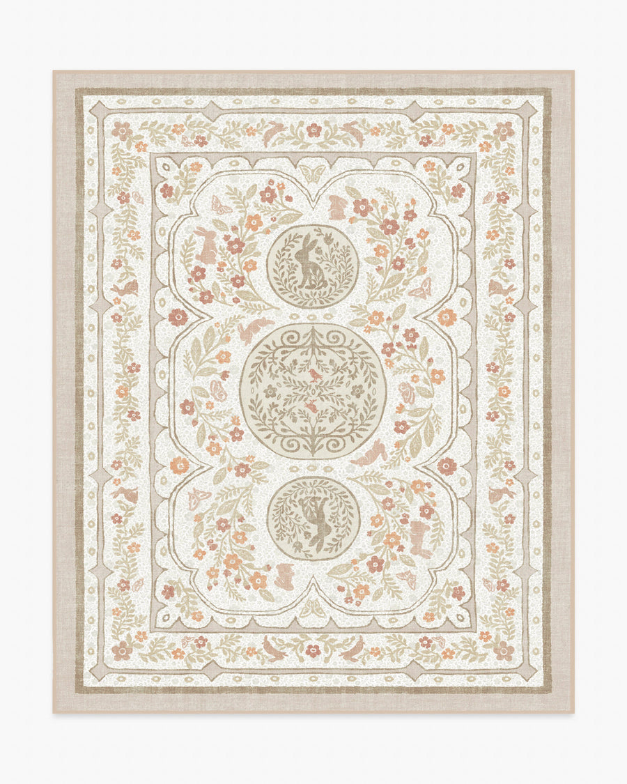 Twin Bunny Border — Halı, Doğal, AREA, beyaz zemin, 8x10