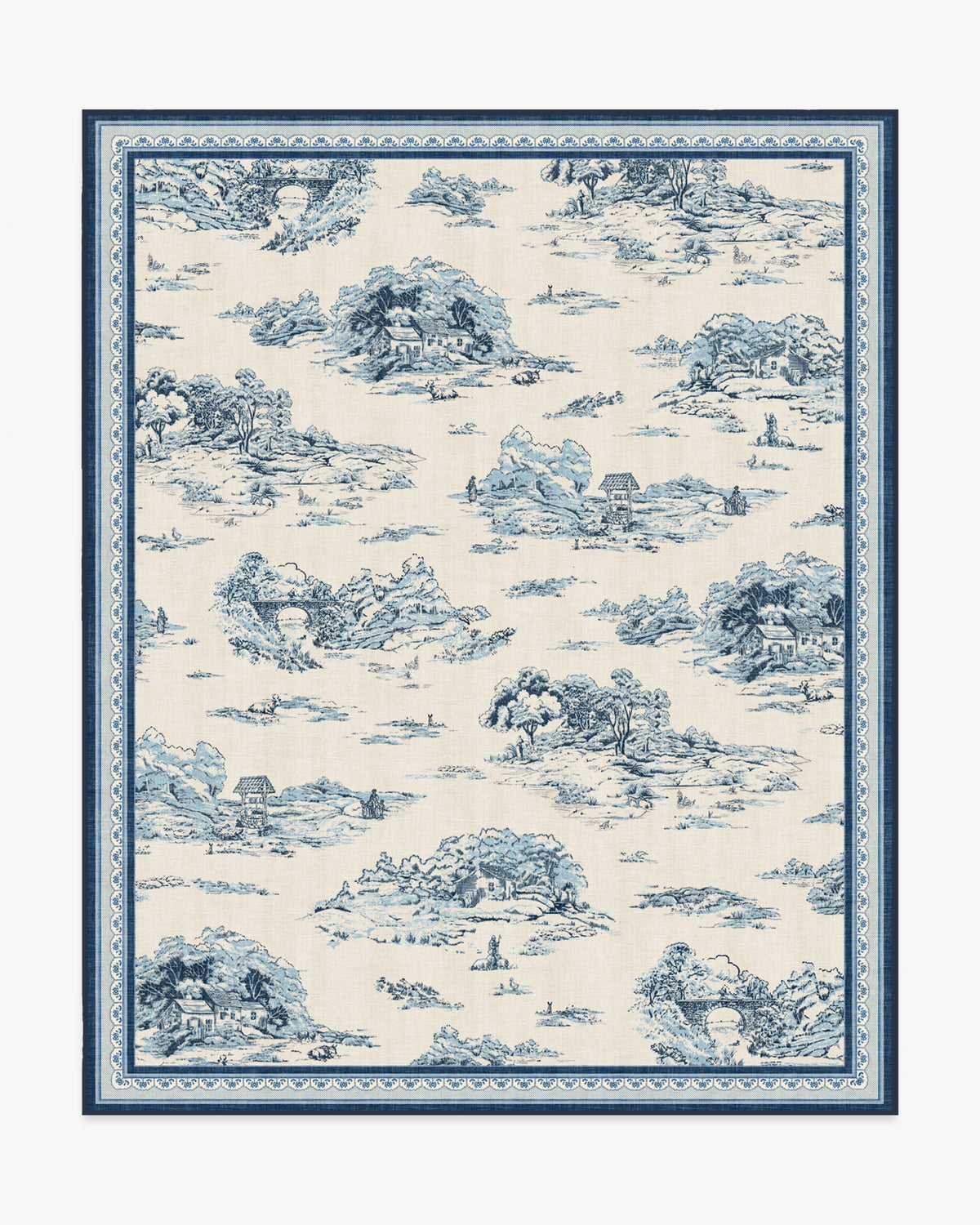 Provence Toile — Halı, Delft Mavisi, AREA, beyaz zemin, 8x10