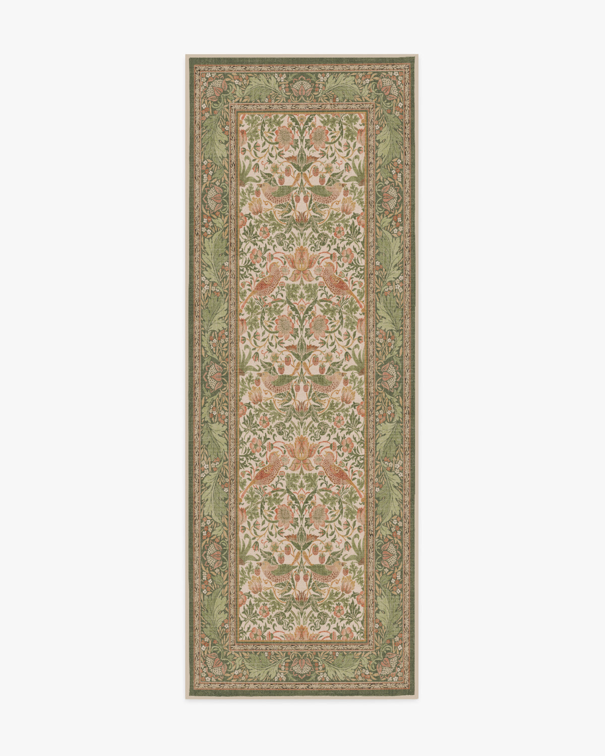 Morris And Co Strawberry Thief — Halı, Adaçayı Gül, RUNNER, beyaz zemin, 2x7