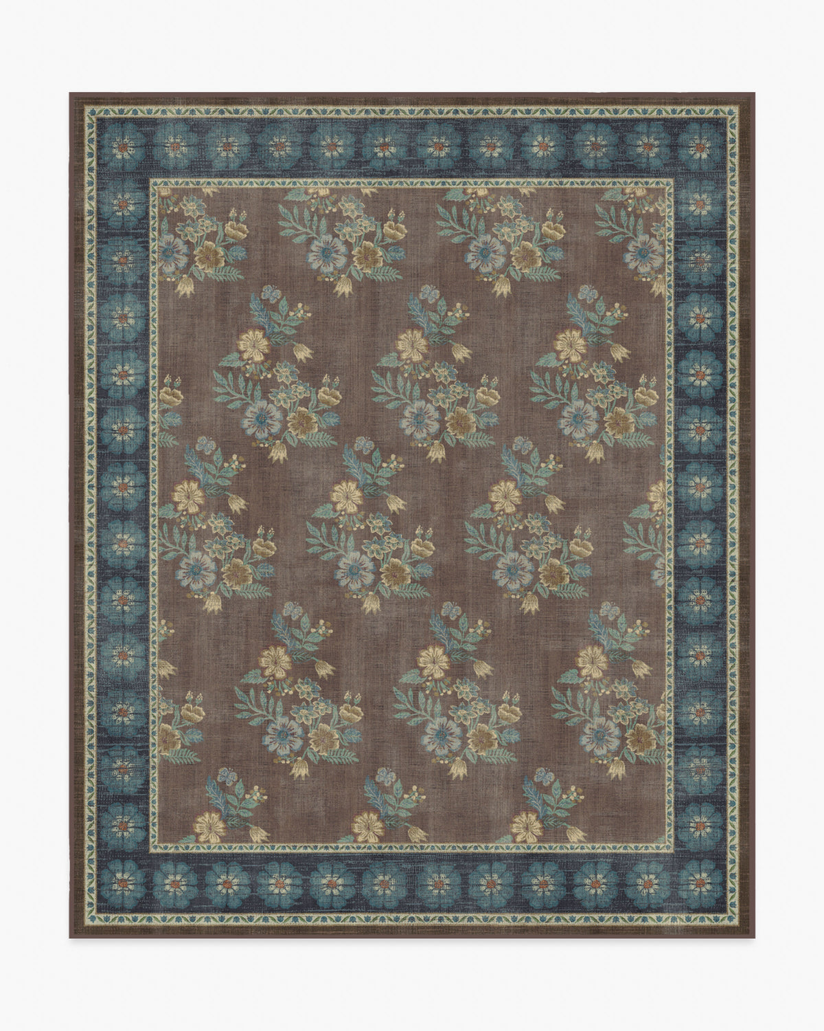 Pennywood — Halı, Kahverengi Mavi, AREA, beyaz zemin, 8x10