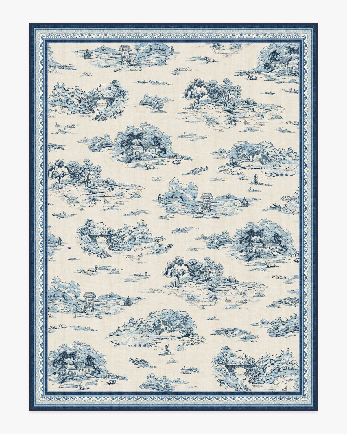 Provence Toile — Halı, Delft Mavisi, AREA, beyaz zemin, 9x12