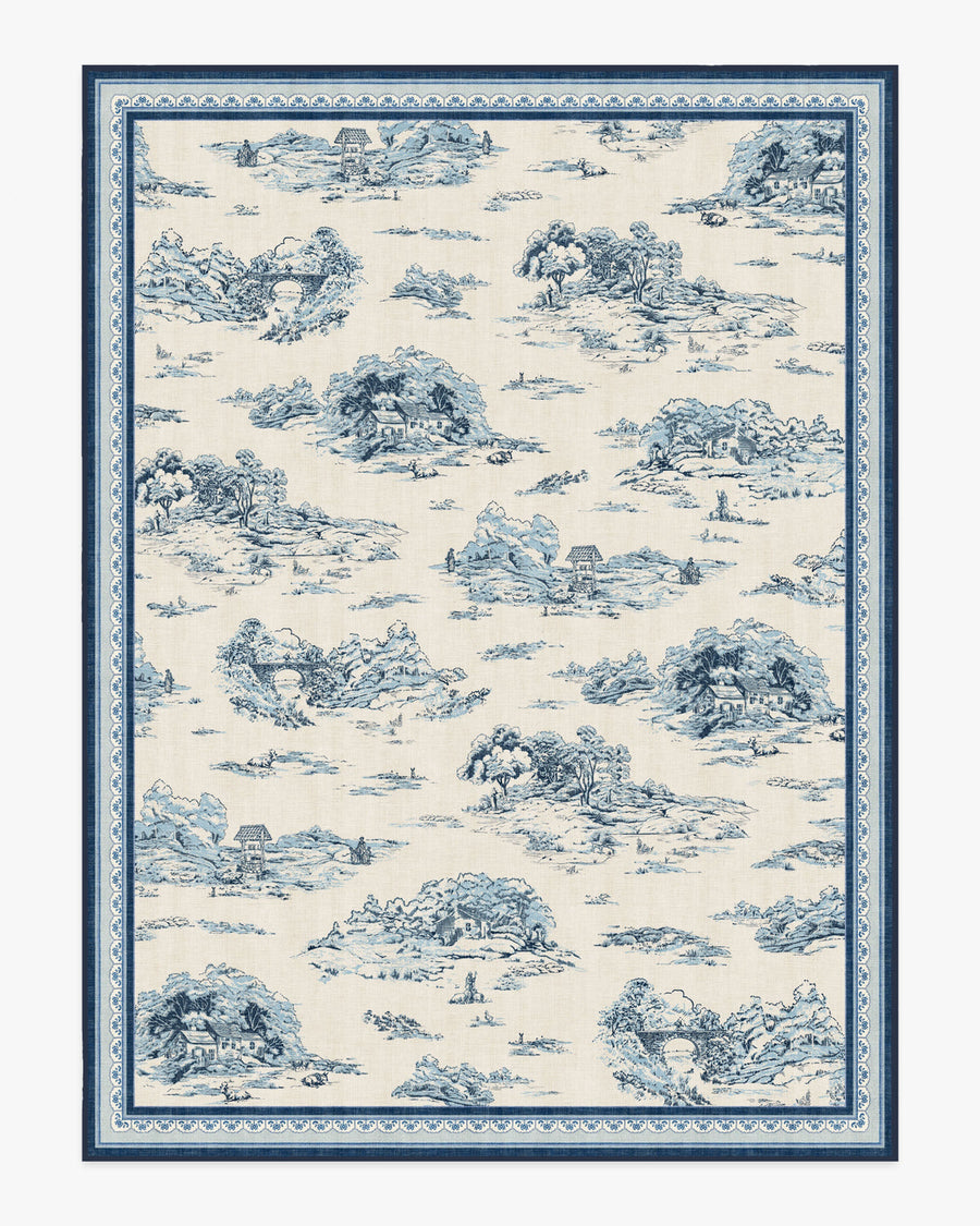 Provence Toile — Halı, Delft Mavisi, AREA, beyaz zemin, 9x12