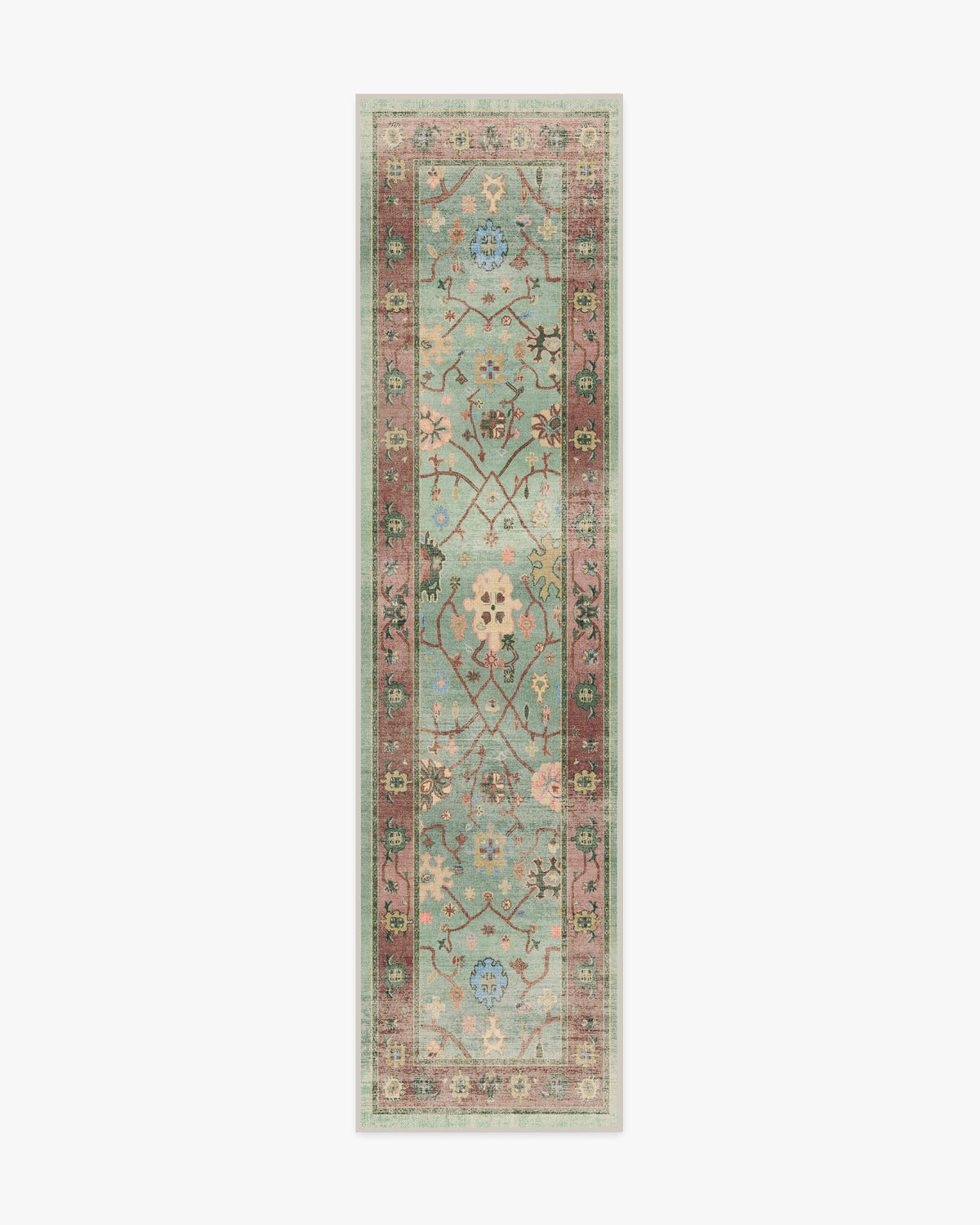 Jemima — Halı, Adaçayı Yeşil ve Kırmızı, RUNNER, beyaz zemin, 2x10