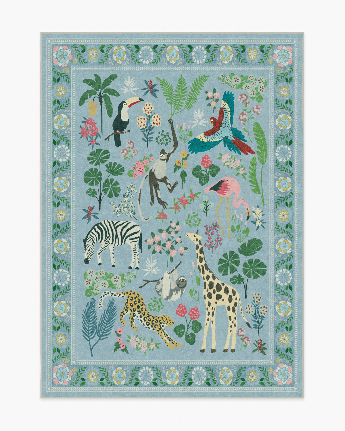 Jingle Jungle — Halı, Arduvaz Mavisi, AREA, beyaz zemin, 5x7