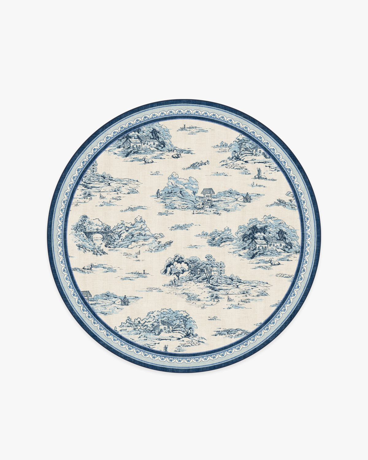 Provence Toile — Halı, Delft Mavisi, ROUND, beyaz zemin, 6R