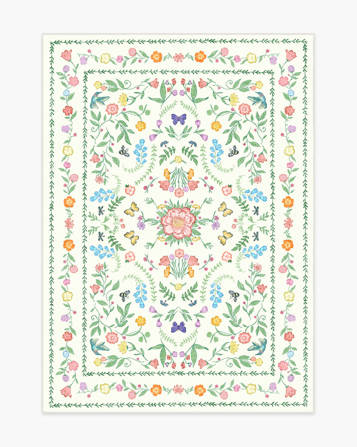 Springtime Lullaby — Halı, Fildişi Çok Renkli, AREA, beyaz zemin, 5x7