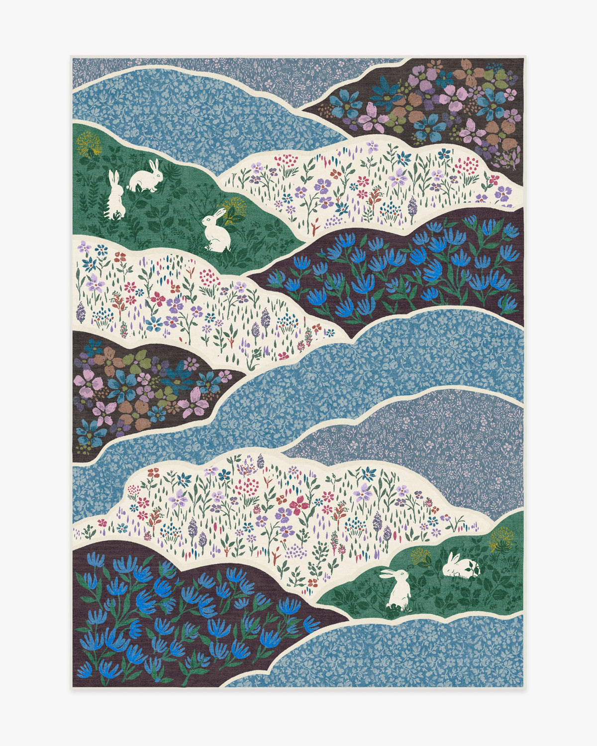 Flower Fields — Halı, Turkuaz Çok Renkli, AREA, beyaz zemin, 5x7