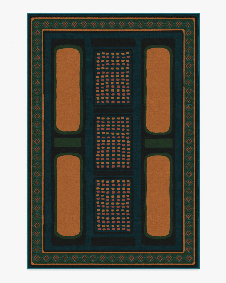 Nerissa — Halı, Turkuaz Altın, AREA, beyaz zemin, 6x9