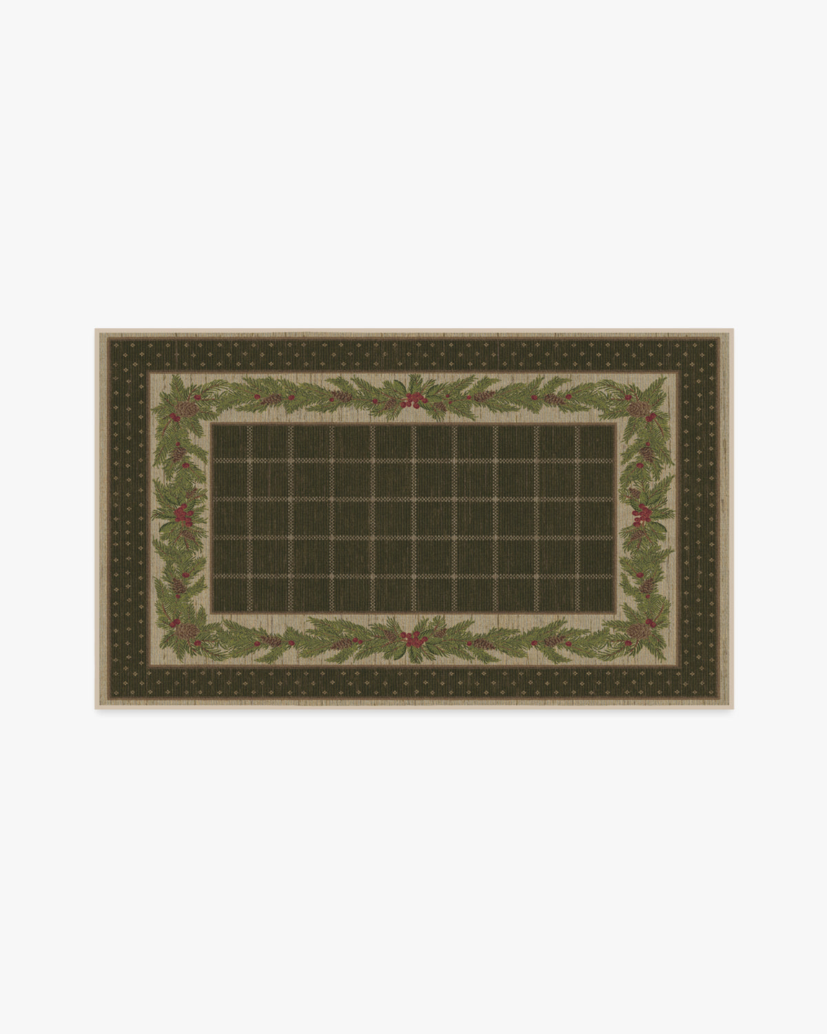 Pine Border — Halı, Koyu Zeytin, AREA, beyaz zemin, 3x5