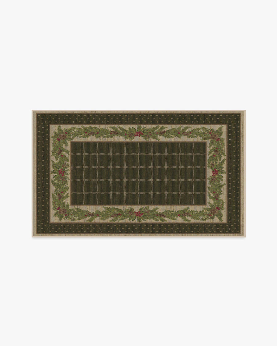 Pine Border — Halı, Koyu Zeytin, AREA, beyaz zemin, 3x5